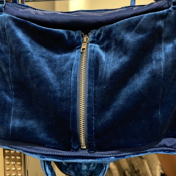 2 piece velvet pants set crop top and pants - BLUE - Picture 12 of 16